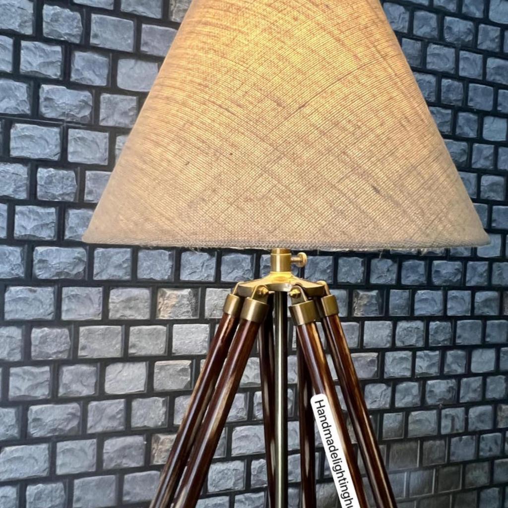 Large Natural Teak Wood Tripod Lamp - Industrial Designer Studio Floor Lamp, Adjustable Lighting Fixture Home Decor Collectible