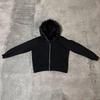 Herren Übergroßes Kapuzen-Reißverschluss-Sweatshirt Mit Aufgedrucktem Design Kunstfellbesatz Streetwear Winterjacke