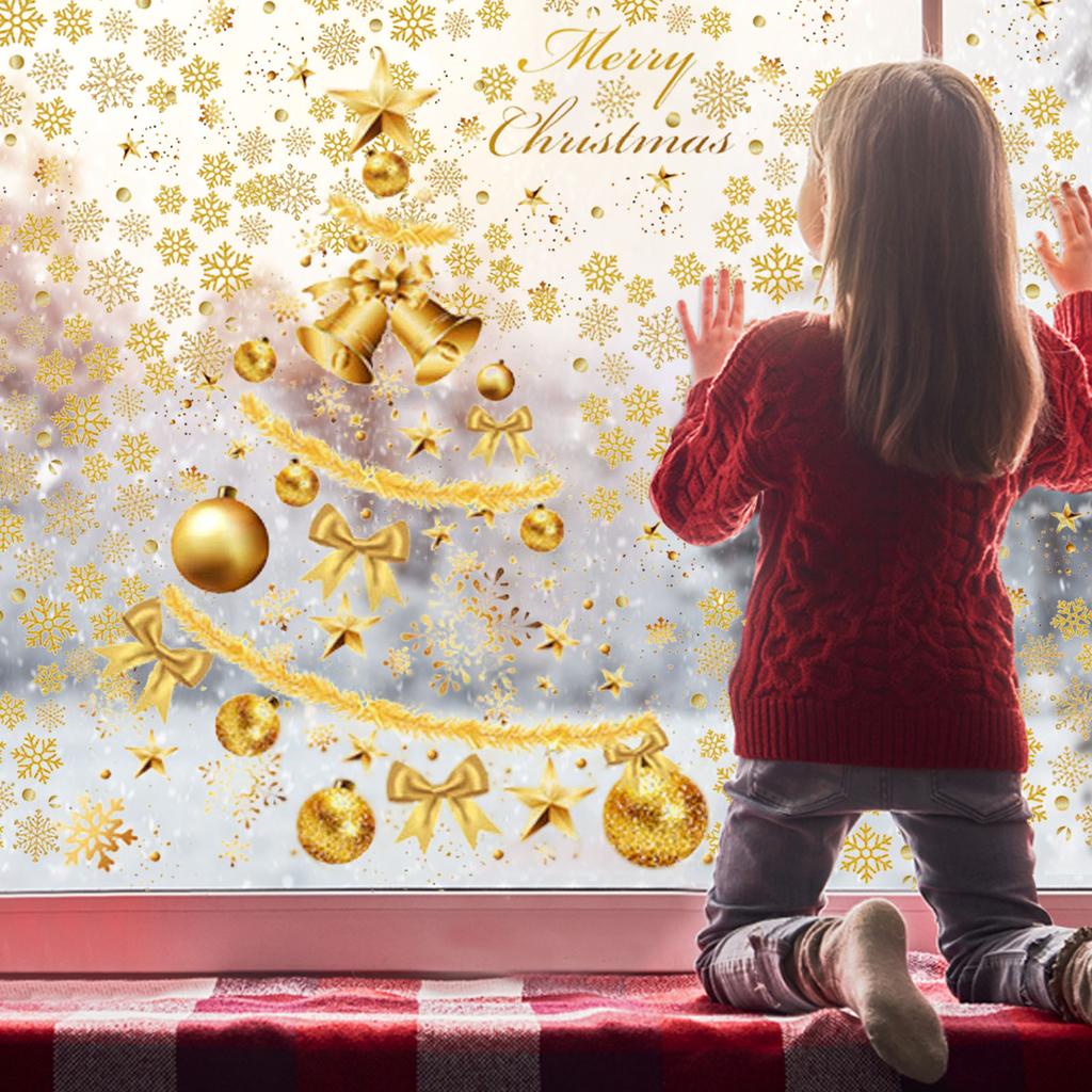 Fensterblumen Weihnachtsaufkleber Fenster Gold Weihnachtsbaum Schneeflocke Glasaufkleber Weihnachten Neu Fensteraufkleber Dekoration