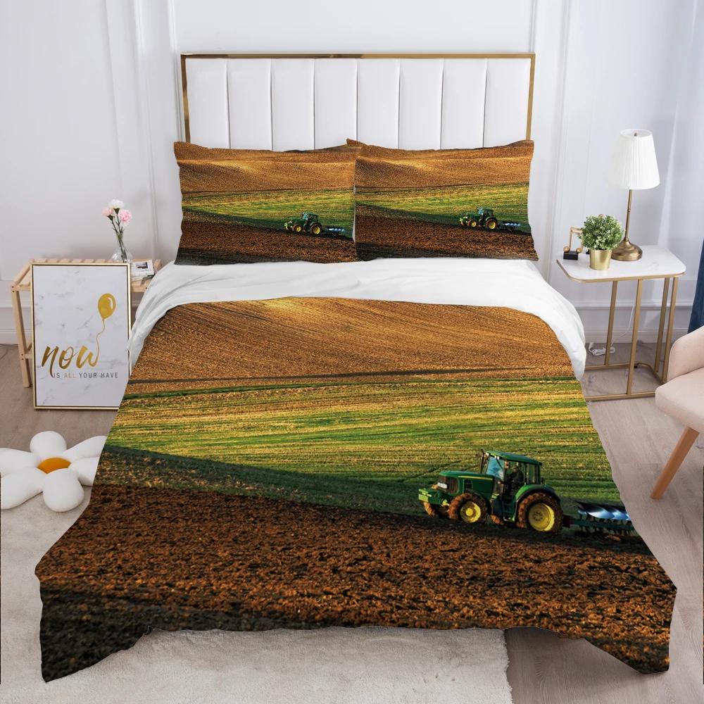 Tractor Truck Duvet Cover For Boys Kids Car Excavating Machinery Farm Vehicle Tool Quilt Cover Polyester For Bedroom Decorations