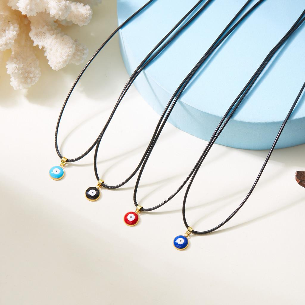 Creative Demon Eye Necklace With Leather Cord For Fashion Girls