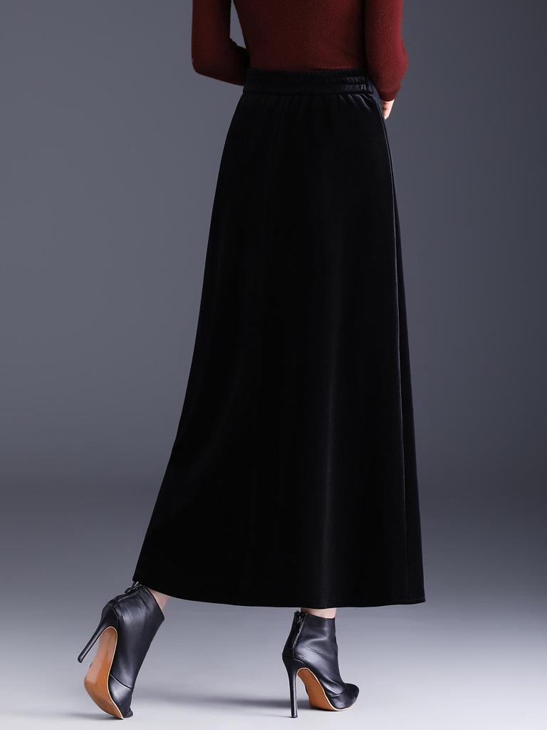 Golden Velvet High-Waisted A-Line Flare Skirt - Winter 2025 Fashion