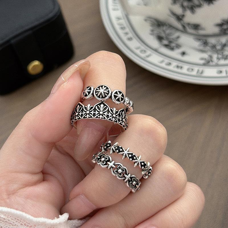 Dark Retro Retro Punk Personality Star Pattern Open Ring Female Genderless Style Simple Trendy Cool Index Finger Ring