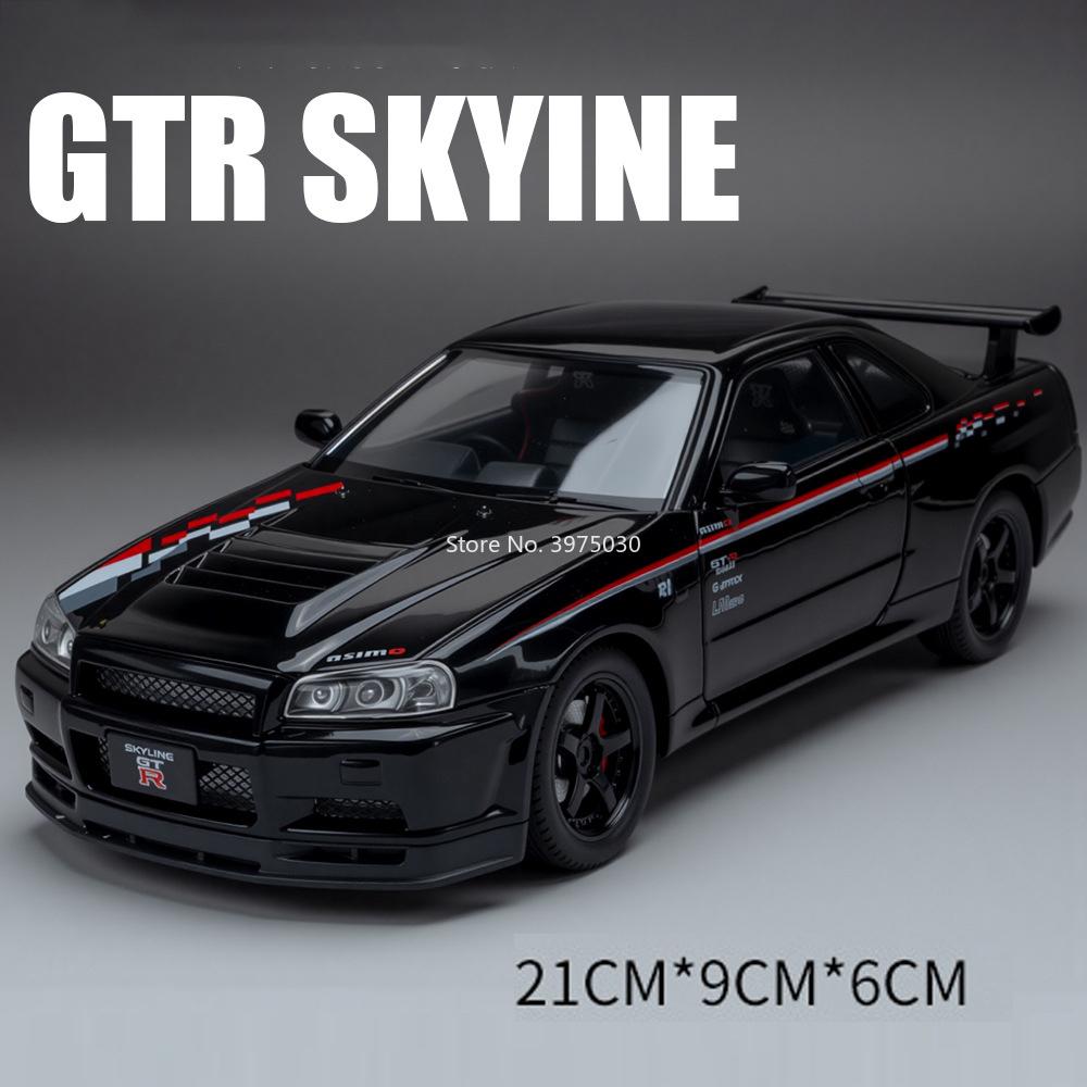 1:24 Alloy Charger GTR SKYLINE Cars Models Diecast Toys Wheel Pull Back Miniature Car with Light Music Vehicles Collectible Item