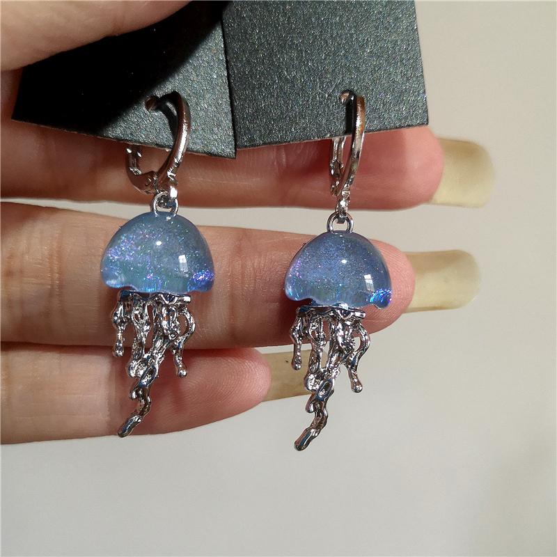 Cute Blue Jellyfish Ocean Pendant Earrings For Women Girls Unique Aesthetic Charm 2000s Harajuku EMO Vintage Jewelry Accessories