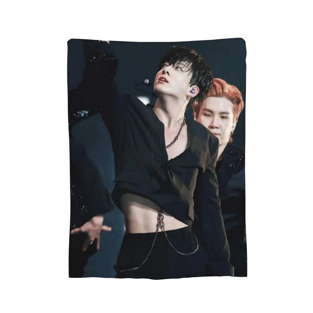 Jungkook Blankets Soft Warm Flannel Throw Blanket Plush for Bed Living Room Picnic Travel Home Sofa