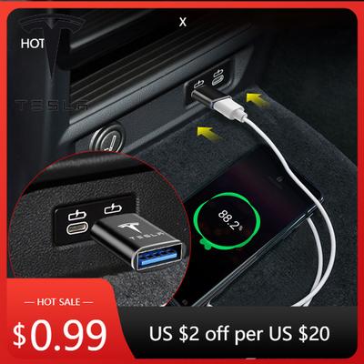 Autoaufkleber 2025 Heiß 1 Stück USB zu Typ-C OTG Adapter Buchse Konverter Telefonladegerät Für Tesla Model 3 Model S X Model Y Roadster