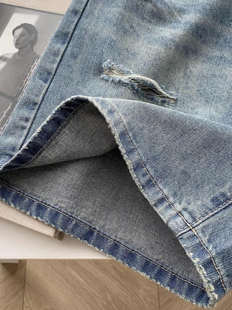 Plus Size High-Waisted Ripped Denim Shorts for Women - Summer Loose Slimming Wide-Leg Style