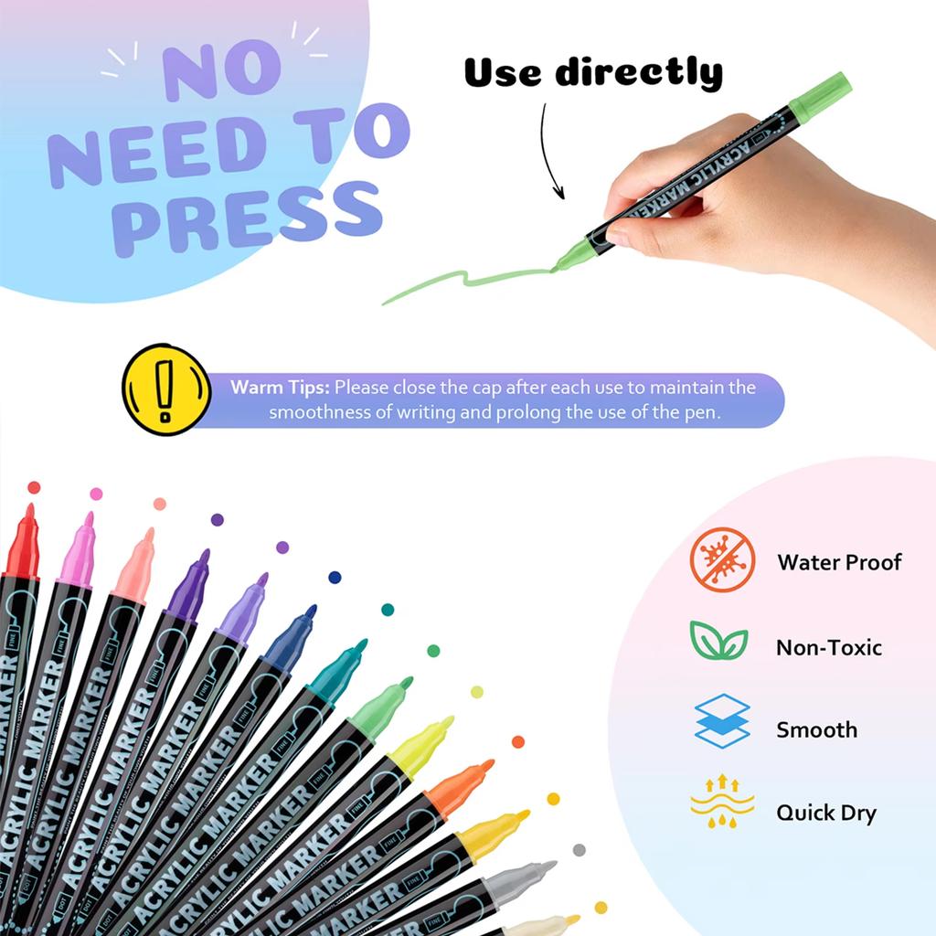 Dual Tip Acrylic Paint Pens Set - 12/24/36/48 Colors for Wood Canvas Stone Rock Painting Glass Ceramic DIY Crafts Markers