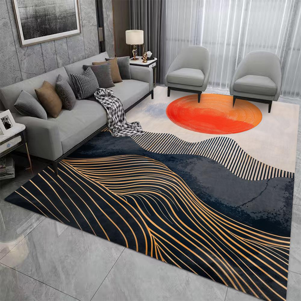 Sunset Mountain Landscape Carpet Mat Rug Curved Mountain Striped Pattern Home Decoration Modern Living Room Bedroom Floor Mat