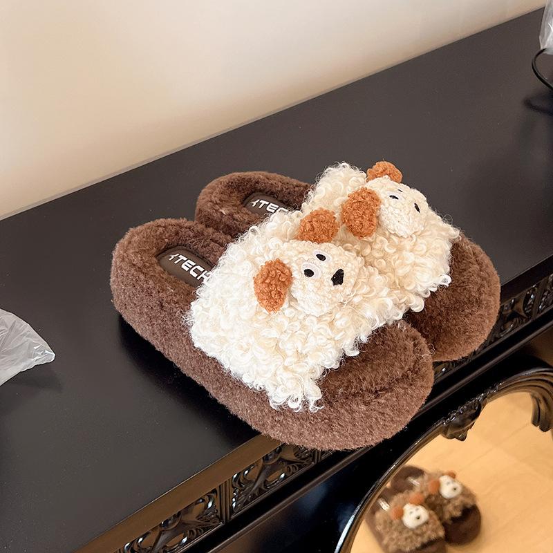 

Модные мягкие и милые однословные пушистые туфли для женщин для ношения на улице 2025 осень и зима новые хлопковые тапочки на толстой подошве хлопковые тапочки 40 бежевый