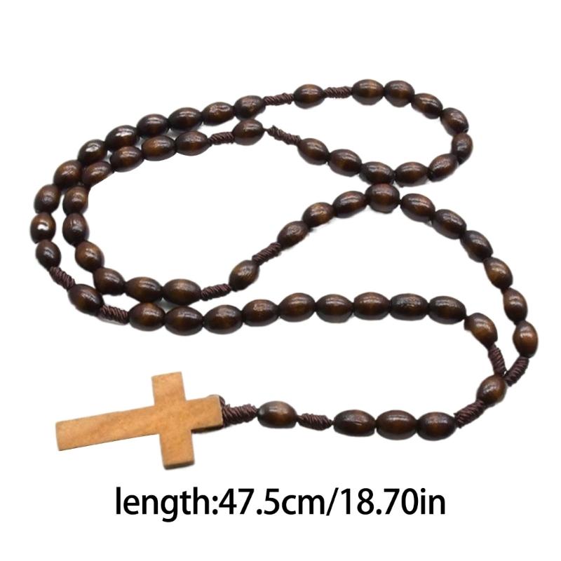 Elegant Necklace Wood Grains Rosary with Natural Beads and Crucifix Spiritual Jewelry for Devotion Meditations