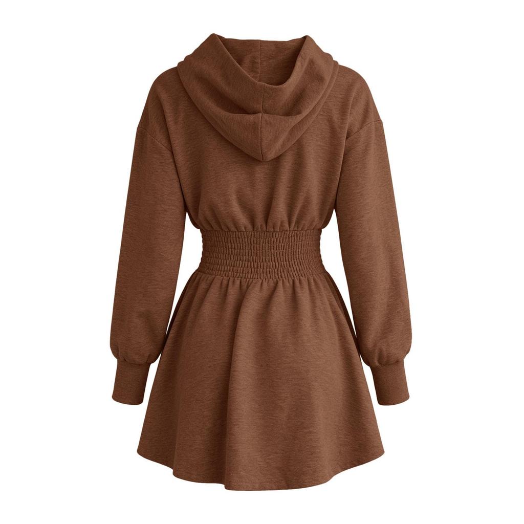 Women's Long Sleeve Hooded Sweatshirt with Ruffled Waist