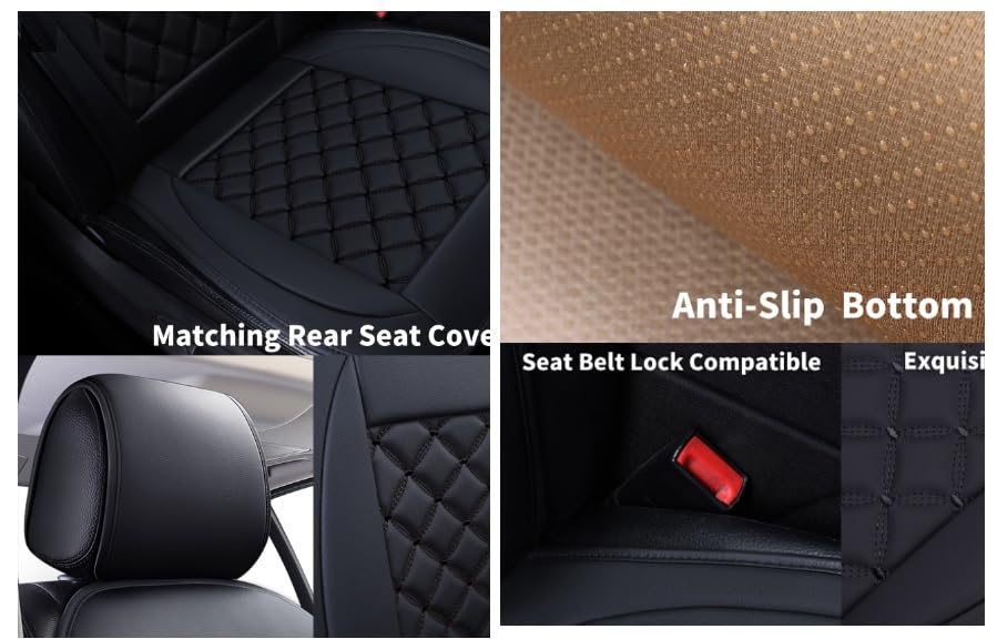 Montierte PU-Leder Schürzen-Sitzbezüge für Universelle Passform mit Rot 1 Leicht zu Reinigende Autos, (Schwarze Linien, Cover)