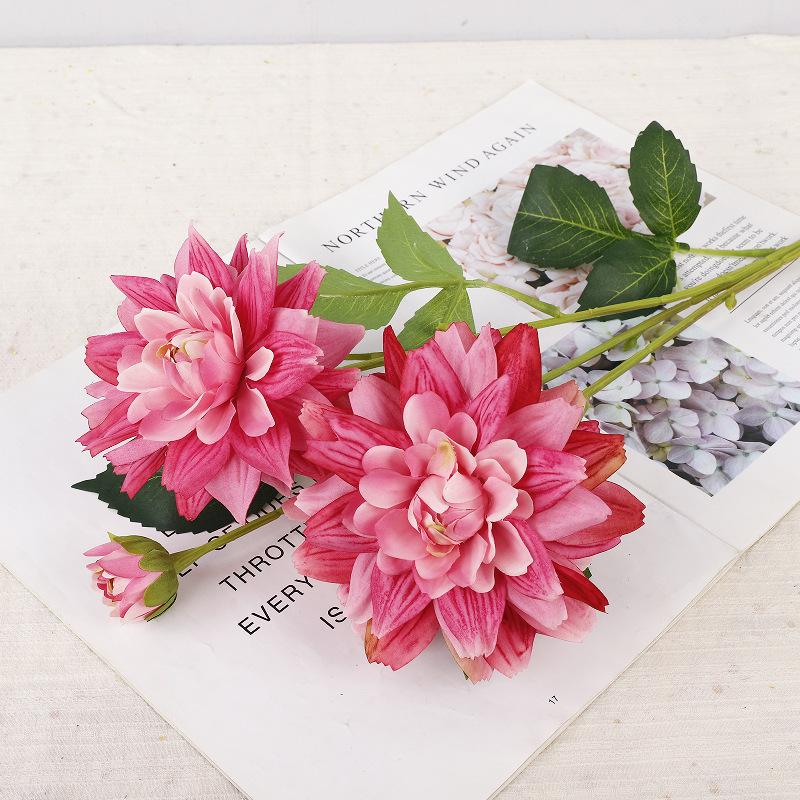 New Long Branch Colorful Dahlia Silk Flower Simulation Dahlia Indoor Flower Arrangement Wedding Simulation Flower