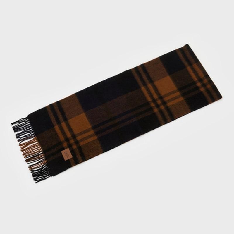 RECLOW MUNM CHECK CASHMERE 100% MUFFLER CAMEL