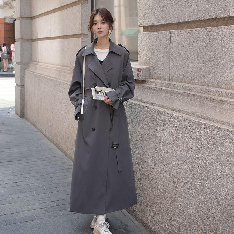 Damen Extra Langer Grauer Trenchcoat - Frühling/Herbst 2025 Neuer Knöchellanger Übergröße Stil