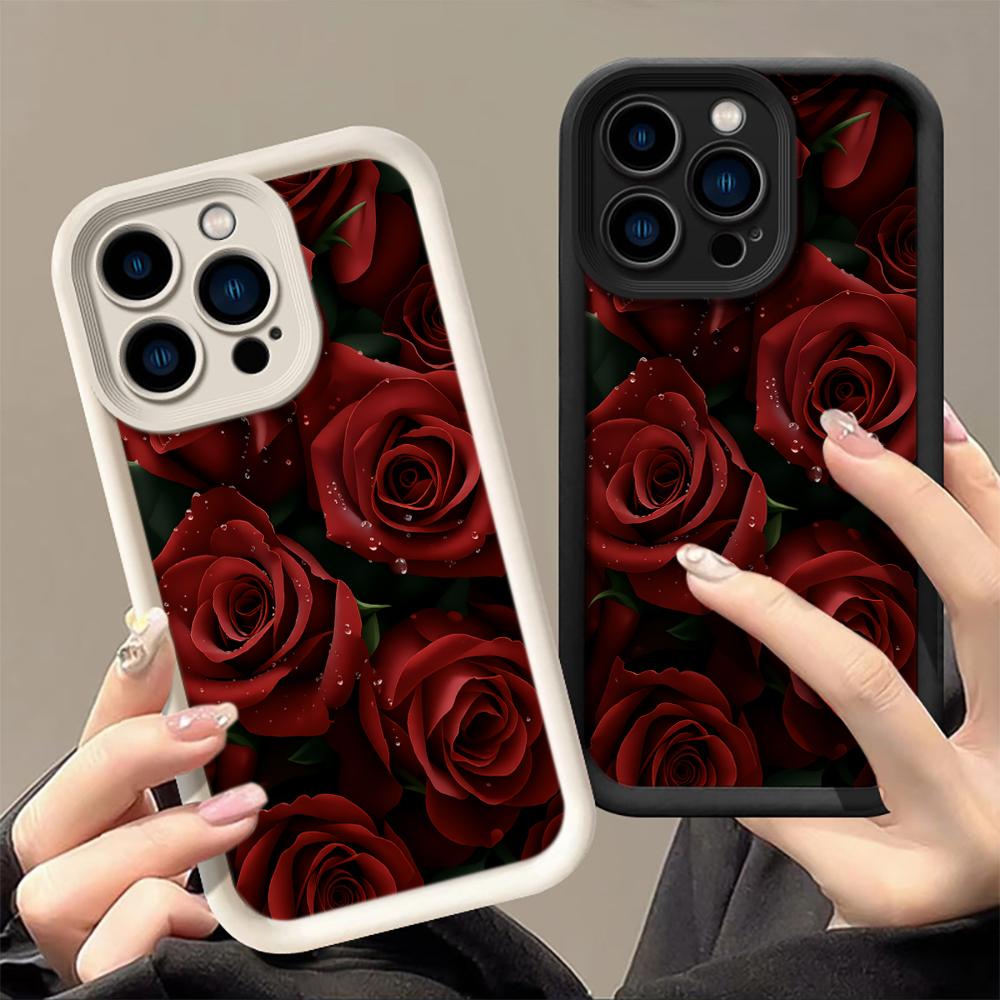 Romantic Red Rose Phone Case For iPhone 17 16 15 14 13 12 11 Pro Max For iPhone 16 15 14 7 8 Plus XS XR X Silicone Bumper Cover