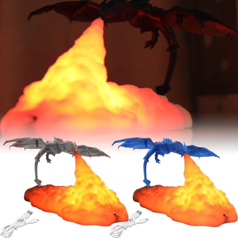 Printed Usb 3d Fire Breathing Dragon Shape Lamp Night Light Decoration Room