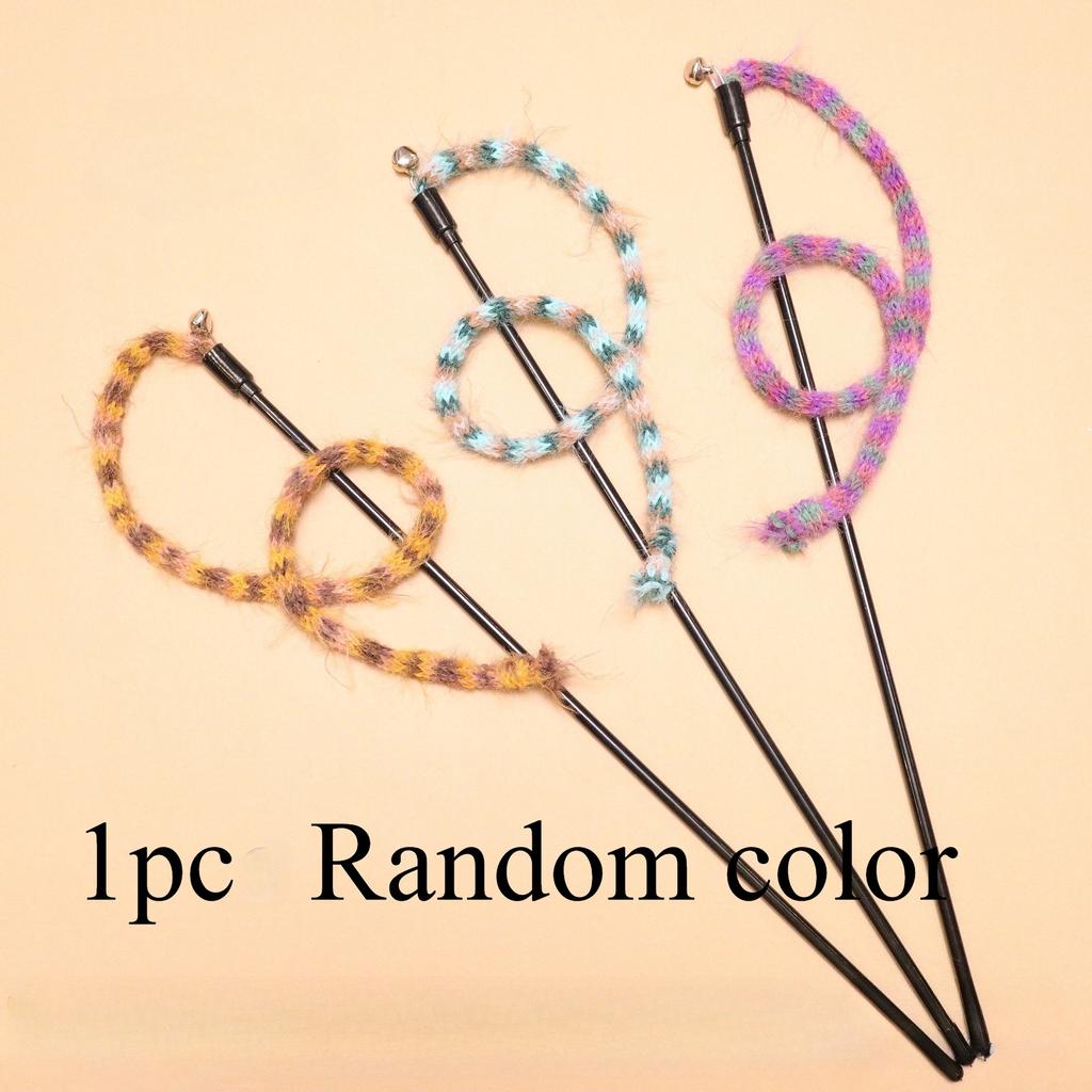 Colorful Striped Plush Rope Cat Teasing Stick Toy Knitting Wool Pet Toys