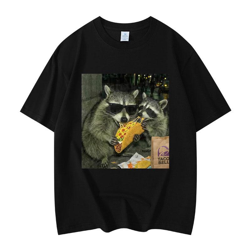 Raccoon Eating Tacos Funny Meme Tshirt High Quality Fashion Oversized T Shirts Men Women Casual Cotton Short Sleeve Tshirts