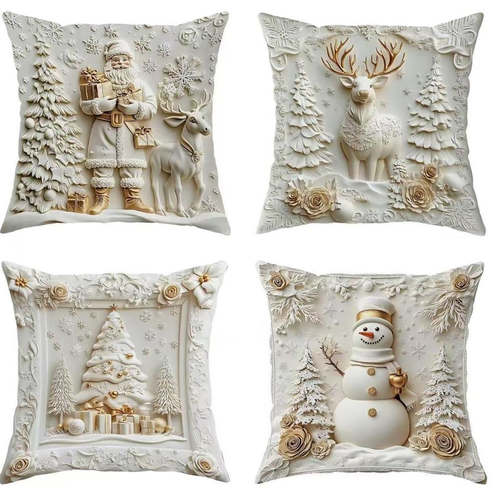 2025 45x45cm Christmas Pillowcase Cartoon Santa Snowman Elk Sofa Cushion Cover Home Bed Car Decor Merry Xmas Square Pillow Case
