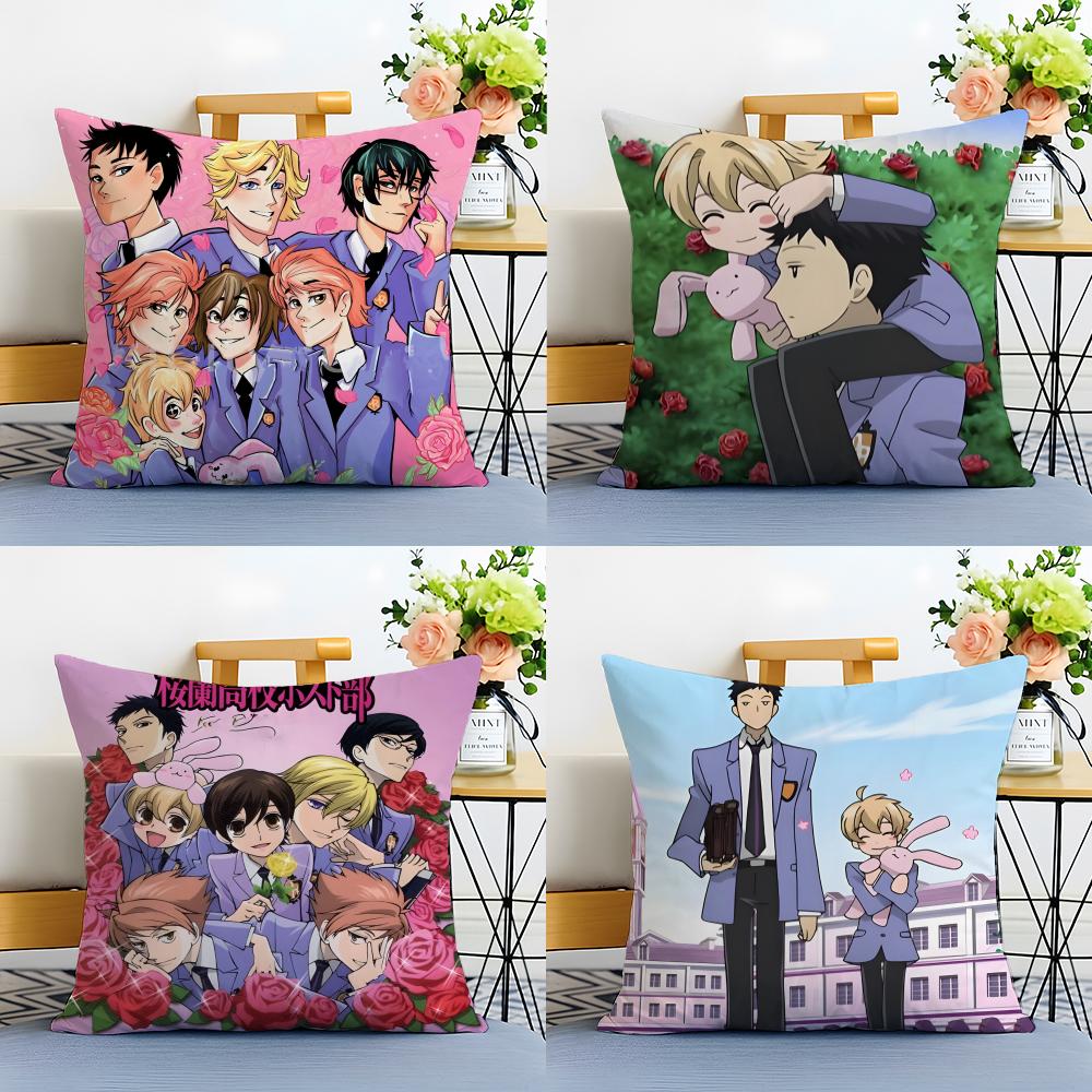 Funny Romance Anime OOuran High School Cushion Cover Linen Pillowcase Soft for Sofa Bed Home Room Decor