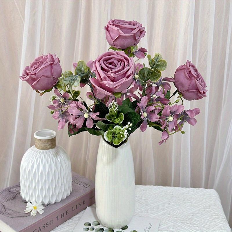 1Pc Artificial Flower 7-Pronged Lily Curling Rose Combination Flower Arrangement