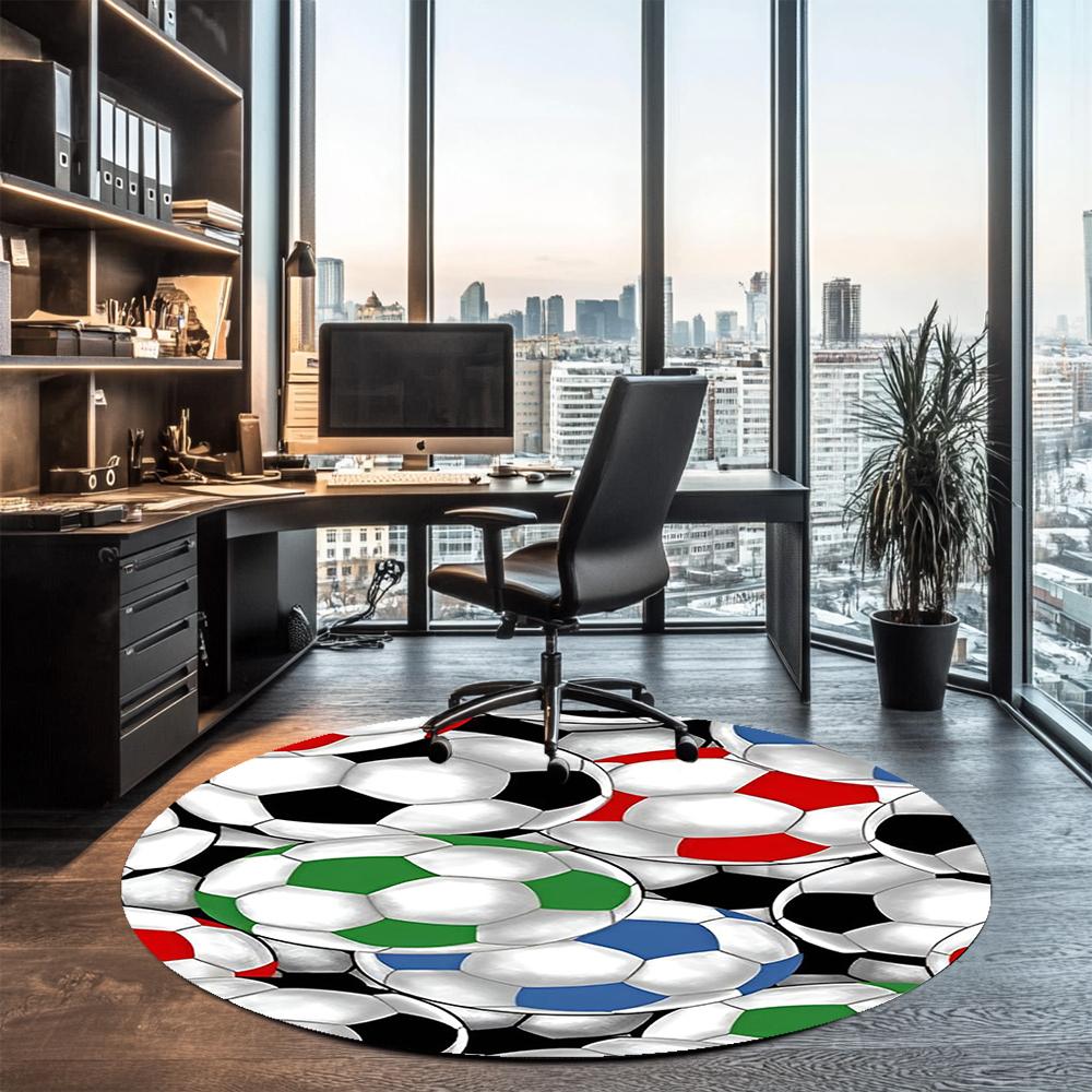Soccer Printed Round Rug Carpet Chair Rug Area Rug Entryway Doormats,for Office Chair Living Room Bedroom Kitchen Room.