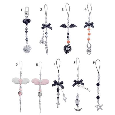 DIY Handmade Cute Phone Charm Y2K Women Halloween Spiders Pendant Bowknot Strap Lanyard Crossed Bead Cartoon Accessories
