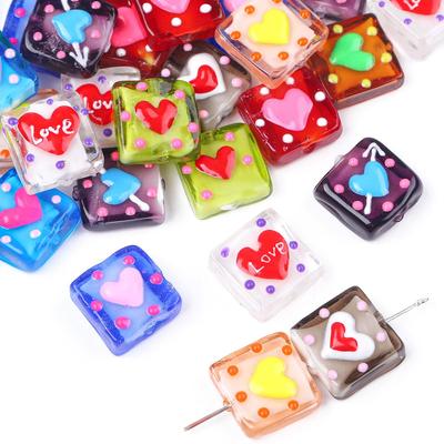 Cuentas cuadradas de amor con puntos de cristal pintados a mano, accesorios para manualidades, collar, pulsera, pendientes, joyería, 1 ud.