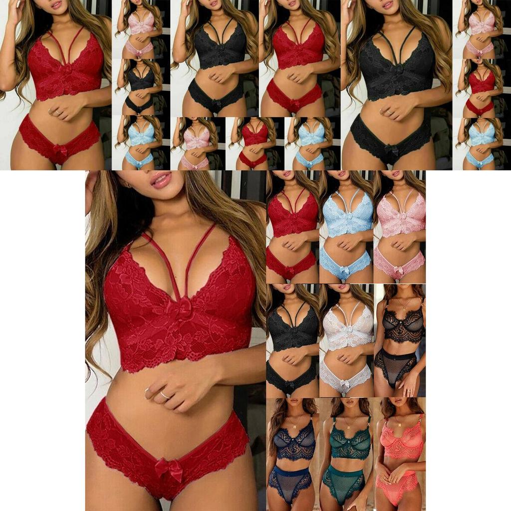 Women's Ultra Smooth Sexy Lace Lingerie Push Up Bra And Thong Set For Nightwear