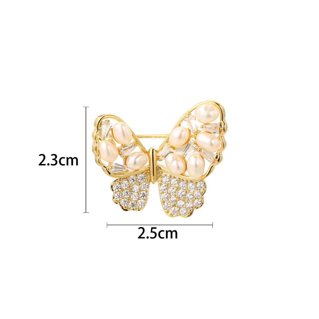 Snowflake & Butterfly Zircon Brooch with Freshwater Pearl for Women's Korean Style Suit Coat