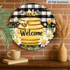 2D Flat, 1pc "Bee Welcome Plus" Monogrammed Round Metal Sign, Ideal for Home, Cafe, Restaurant, Garage, Garden Indoor and Outdoor Use, Event and
