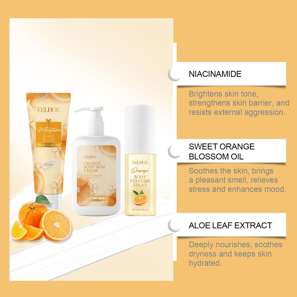 EELHOE Orange Body Moisturizing & Whitening Fragrance Gift Set Gentle Emollient Hydrating Moisturizing Skin Care Set