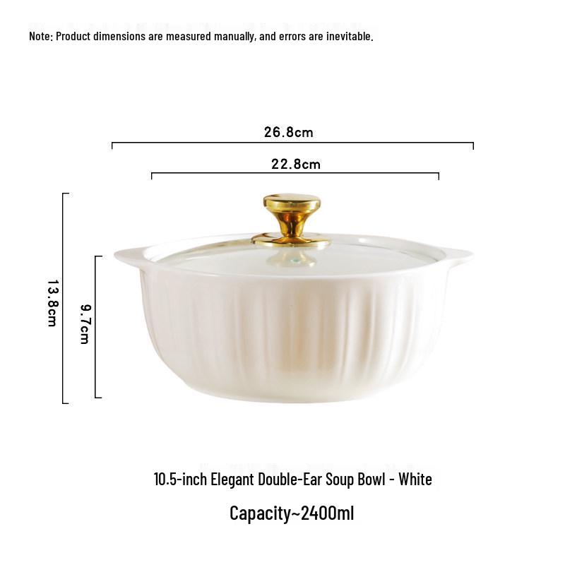 Pure White Ceramic Tableware Set: Dinner Bowls, Rice Bowls, Plates, Dishes, and Double-Ear Soup Bowls for Home Use.