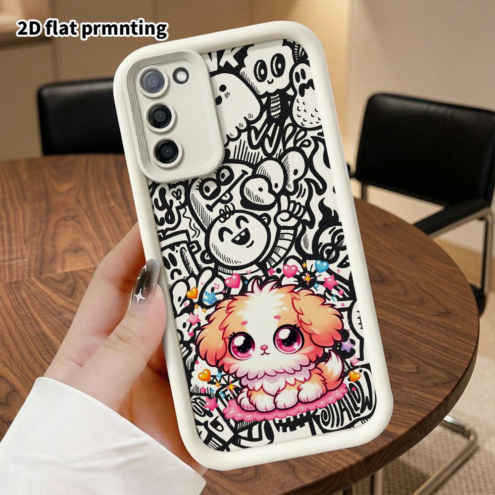 Phone Case: 2D Flat Samsung Galaxy A34 A35 M05 M06 S20 S22 S21 FE Plus 5G Protective Case, Long-Haired Puppy, Christmas and Halloween Gifts