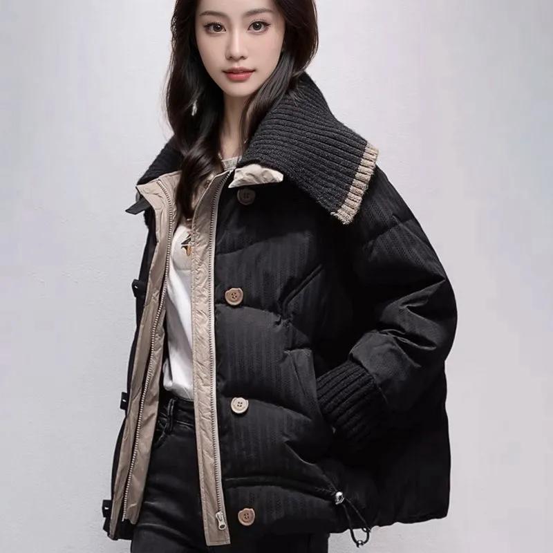 

Женская свободная куртка в стиле ретро с воротником-стойкой, свободные повседневные топы на осень и зиму S чёрный