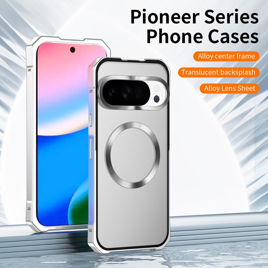 For Google Pixel 10 Pro XL Case Compatible with MagSafe Hard PC Metal Frame Frosted Phone Back Cover