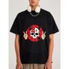 Crewneck T Shirt White Skull with Horns and Peace Signs Red Circle Pattern for Casual Wear