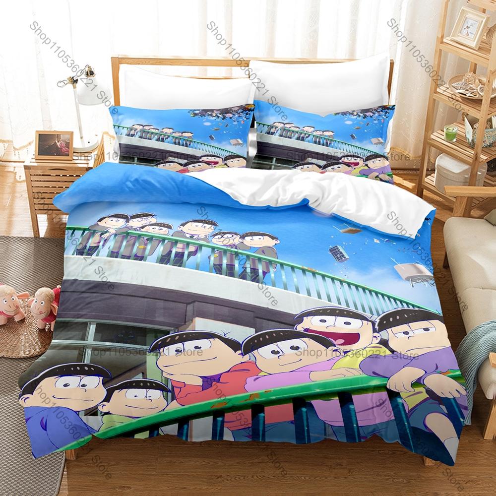 Osomatsu San Themed Bedding Set, Duvet Cover + 2 Pillowcases Matsuno Siblings Pattern for Home & Dorm Daily Use