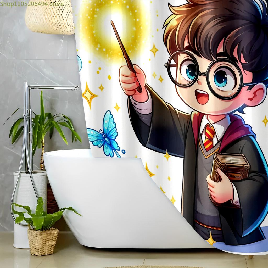 Shower Curtain Featuring a Cartoon of a Magic School Inspired by Warner Bros, Perfect As a Valentine'S Day Present for Enthusi