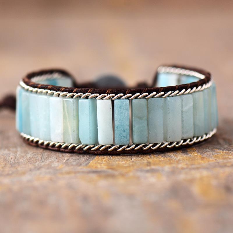 European and American fashion men's and women's personalized natural stone leather handmade beaded woven bracelet bracelet