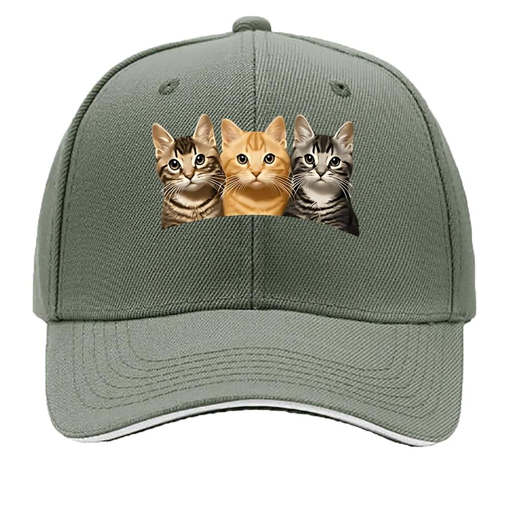 Fun ThreeCat Print Baseball Cap Outdoor Unisexs Casual Sports Bucket Hat Adjustable Vintage Baseball Sandwich Baseball Cap