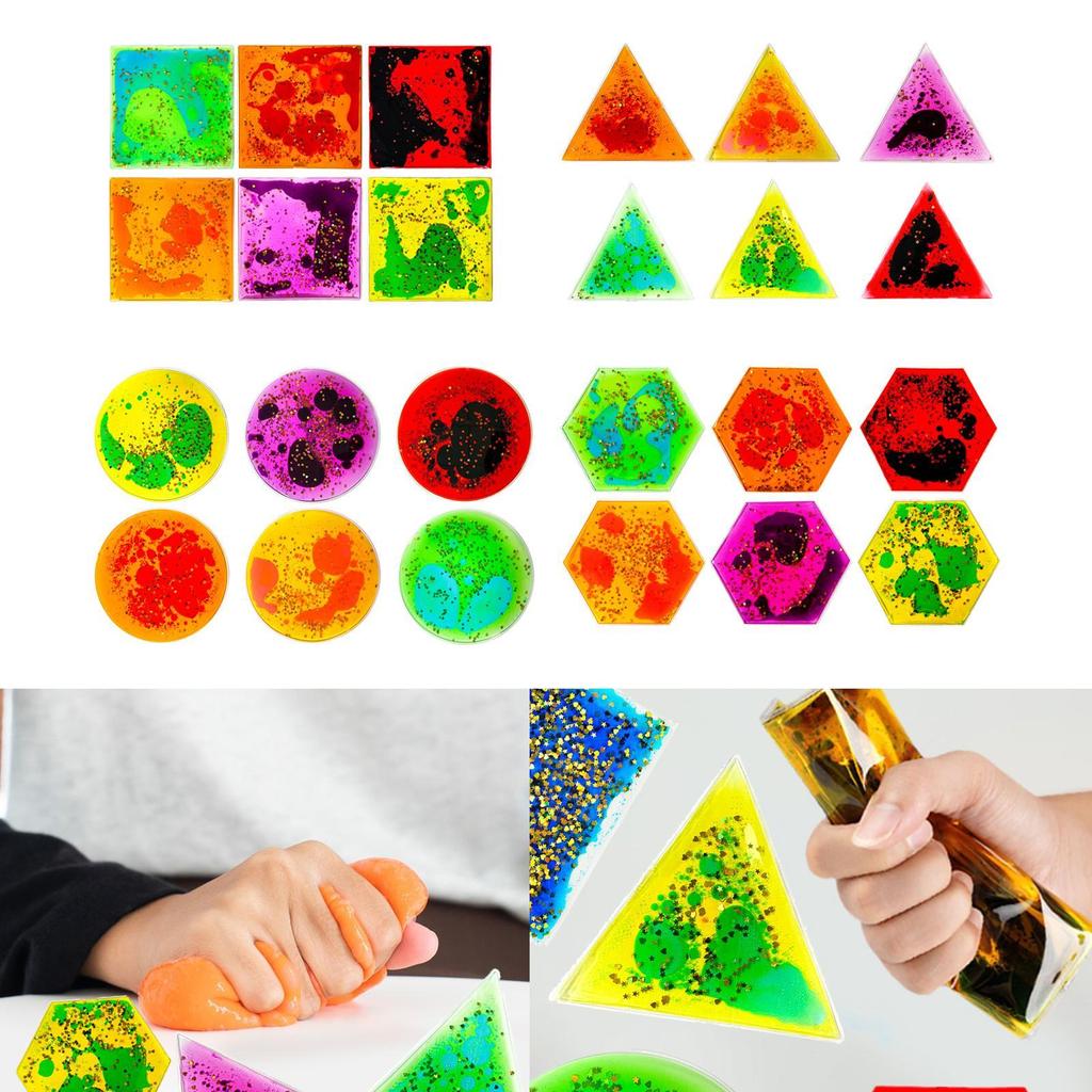 6 Pieces Sensory Soft Gel Liquid Toys Water Pads Motion Tiles Square