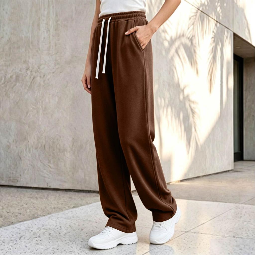 Women's Plus Size Loose Fit Wide Leg Straight Pants Color for Fall Casual Wear