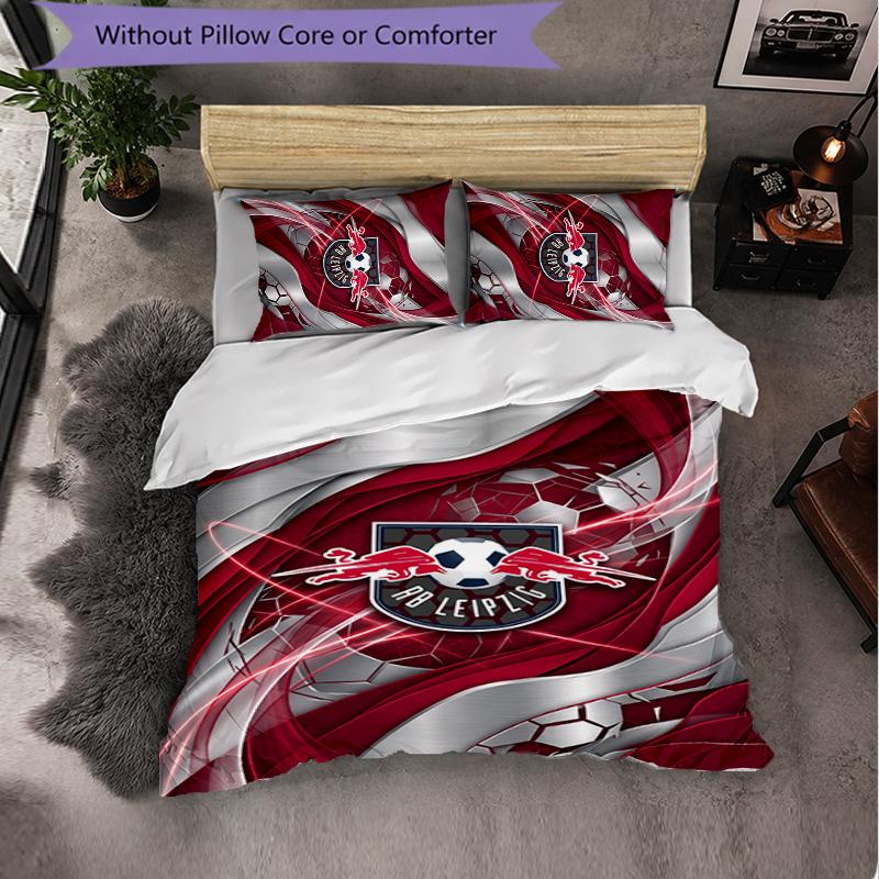 RB Leipzig Football 3 Piece Bedding Set Soft Duvet Cover Set with Pillowcases Printed Bedroom Decor Set for Home
