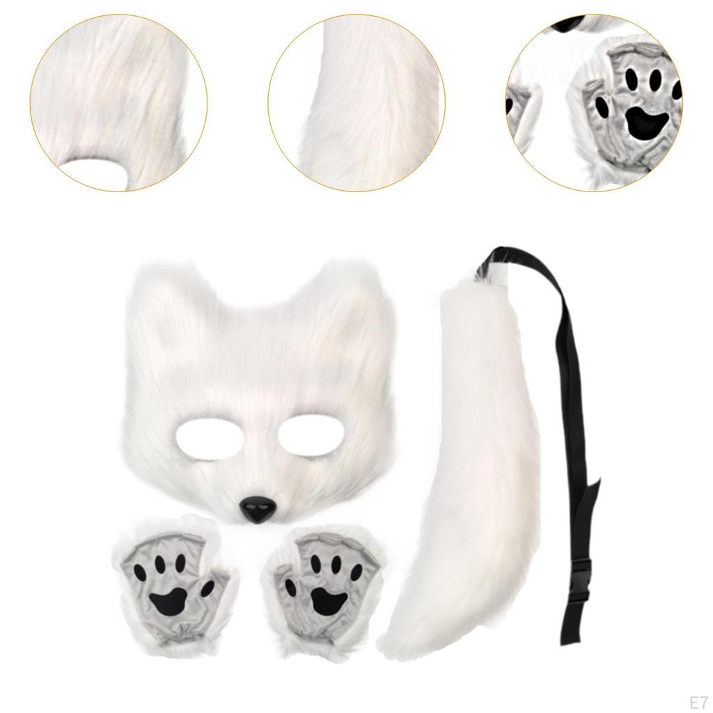 Animal Mask and Tail Set Long for Role Play Halloween Party Costume