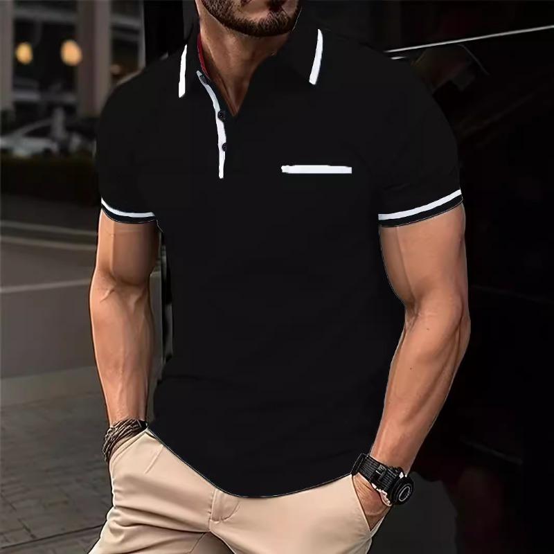 Fashion Men's Clothing Can Be Printed with Summer Casual Buttons Color Matching Pockets European American POLO Shirts