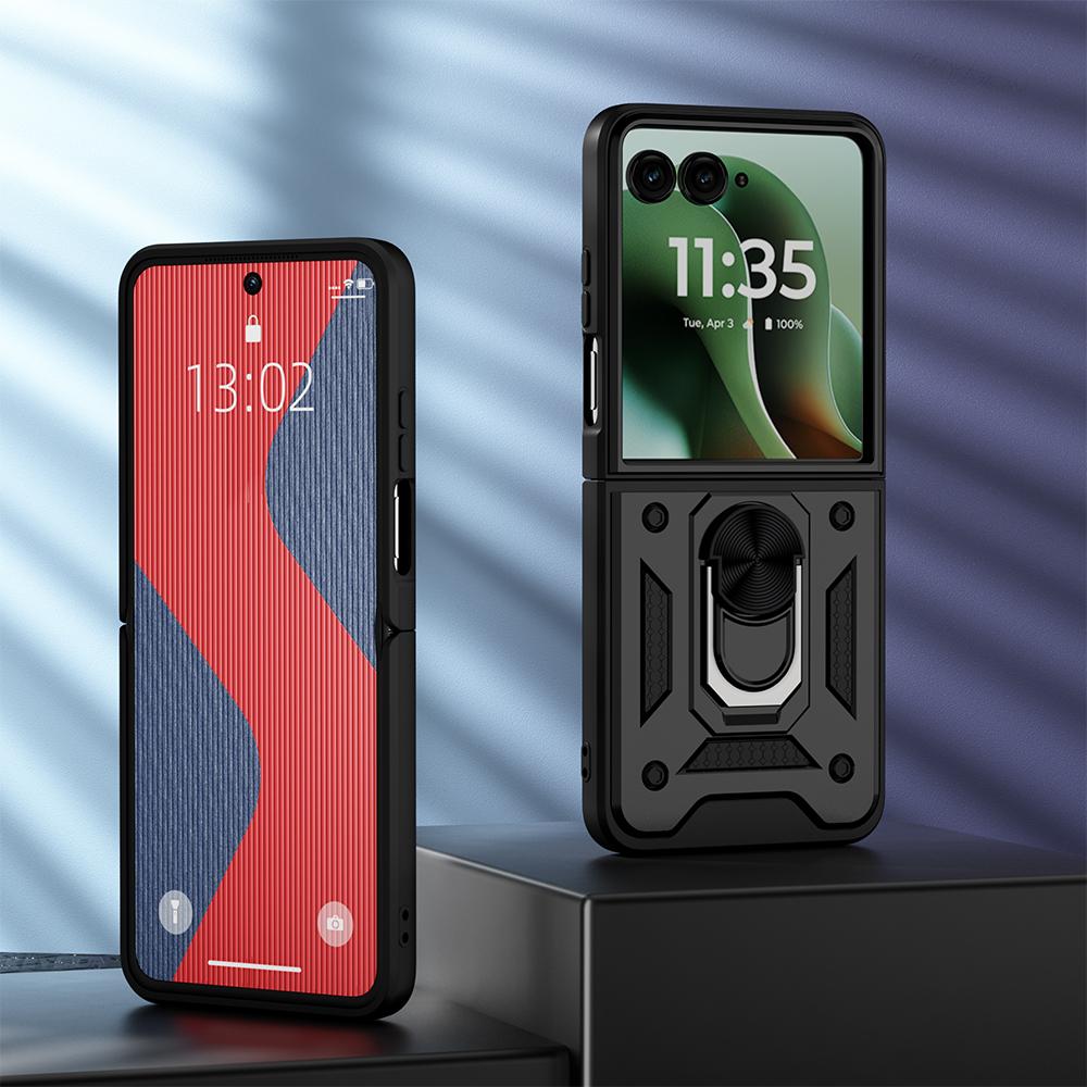 KEYSION Stoßfeste Panzerhülle für Motorola Razr 60 Ultra 5G Metallring-Ständer Handy-Rückseite für MOTO Razr Ultra 2025 Razr+2025